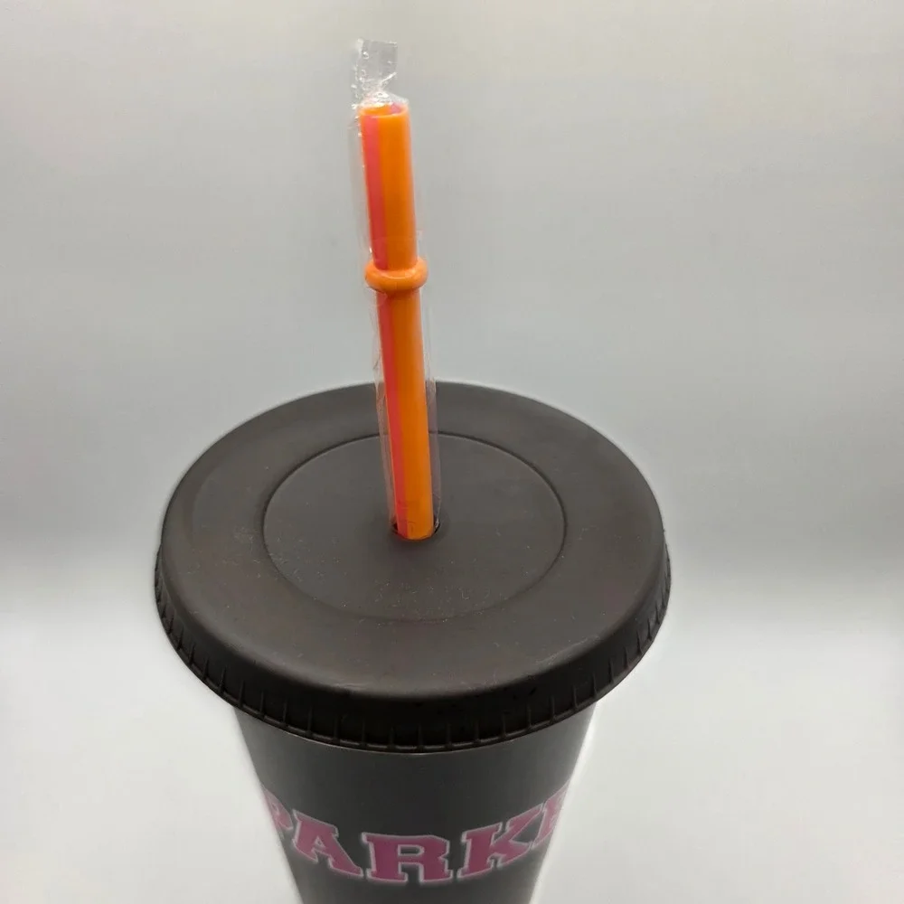 Dunkin x Parke Collab Reusable Cold Cup Matte Black Tumbler Orange Straw